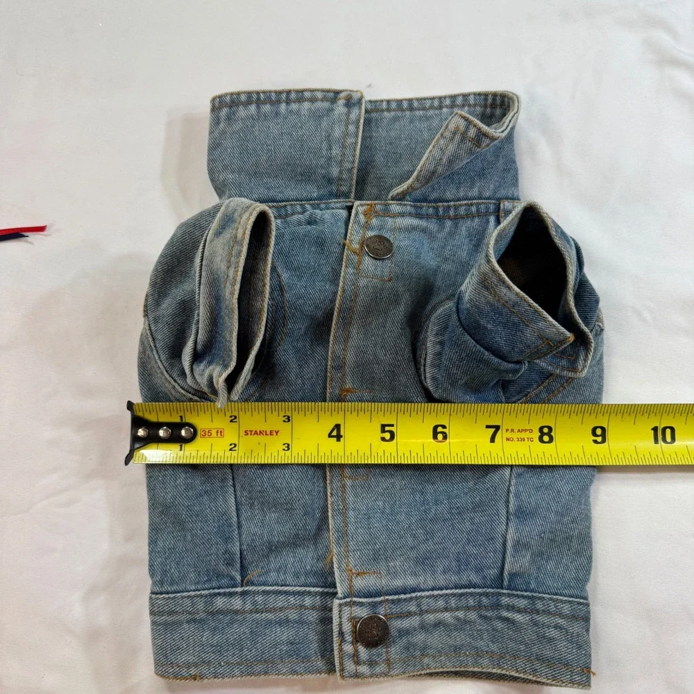 Woolrich Small Dog Denim Jacket Vest Set Patriotic Sequin Stars Blue Medium Wash